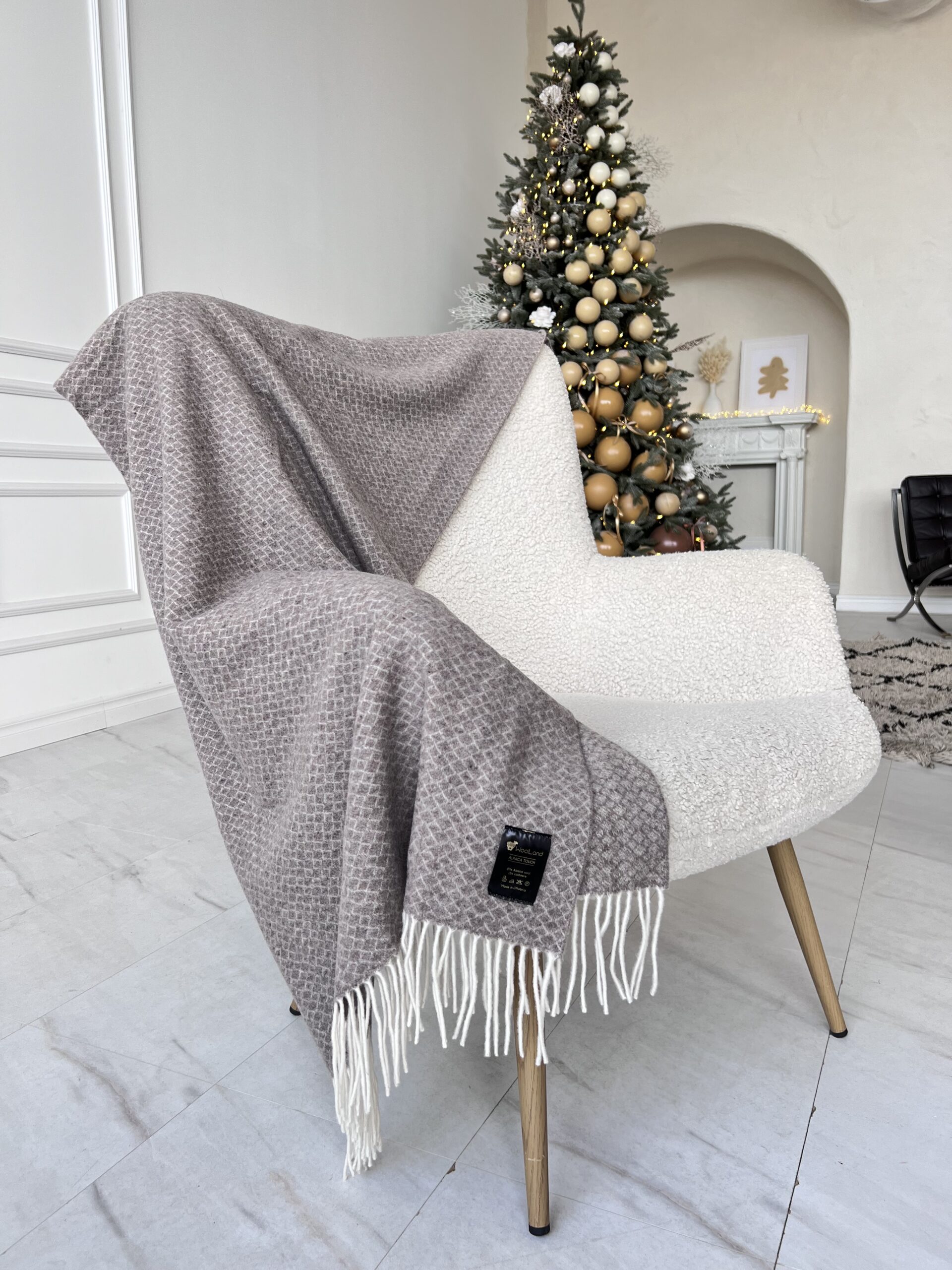WOOLLAND Alpaca Touch pehme luksuslik ruuduline kangas koos kašmiiriga 140x200