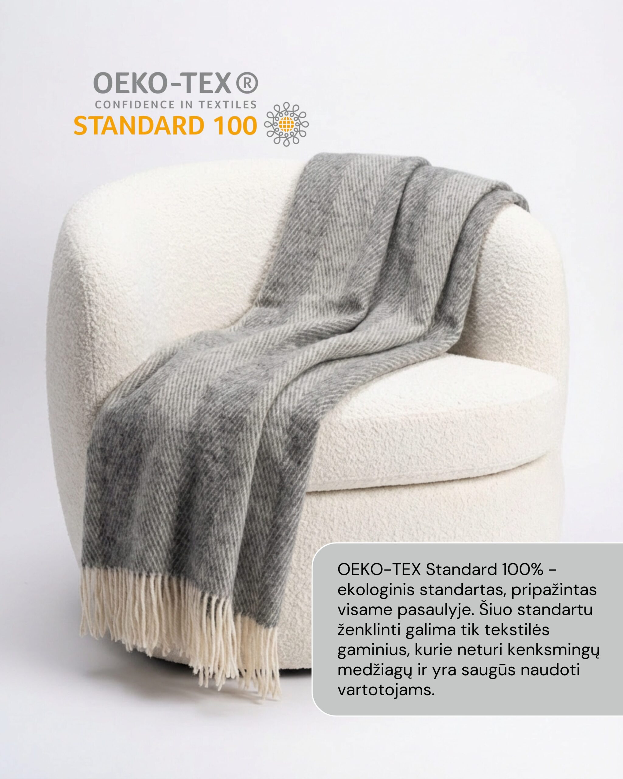 Uus-Meremaa lambavilla tekk STRIPED LIGHT GREY, WoolLando