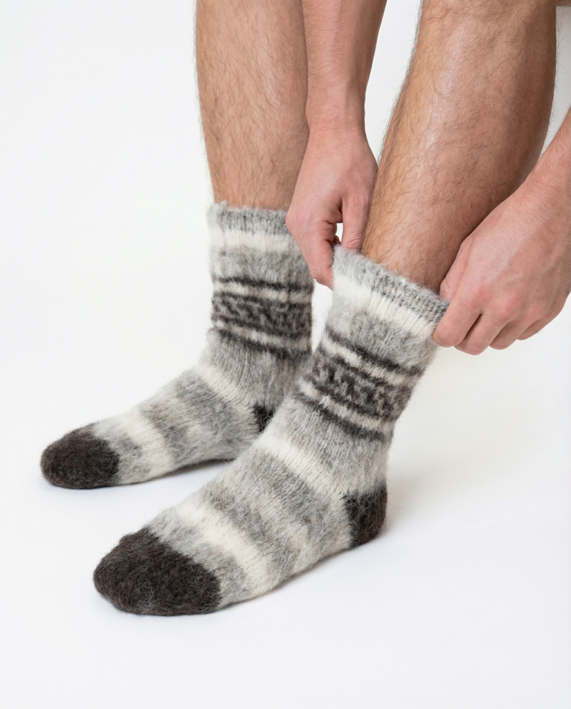 Vilditud 100% Siberi haskii koeravilla mitmevärvised sokid, WoolLando