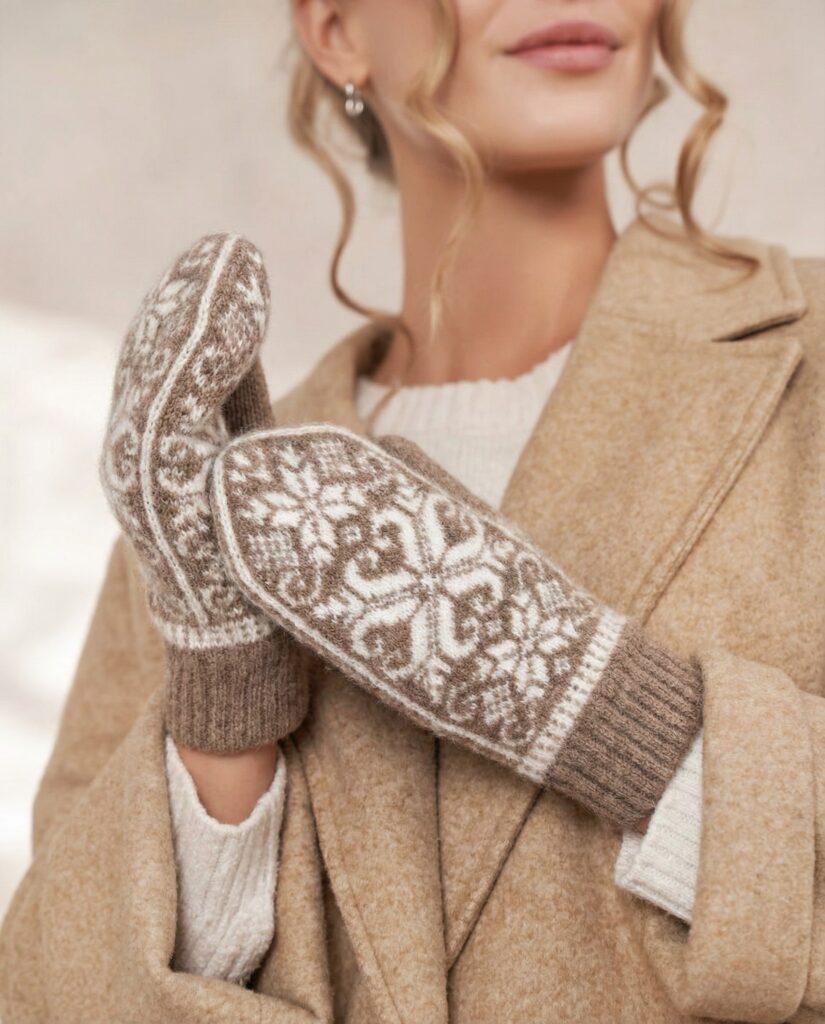 Naiste pruunid meriino villased labakindad SNOWFLAKES, WoolLando
