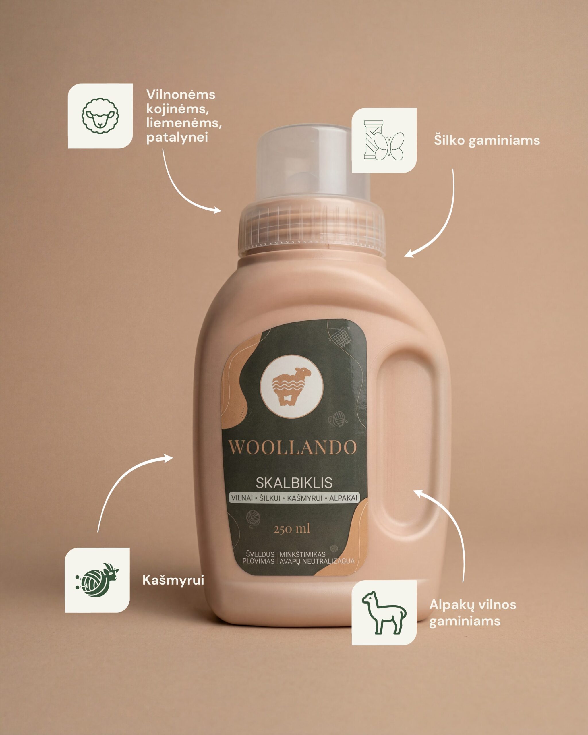 Universaalne villa, siidi ja kaššmiiri pesuvahend 250 ml, WoolLando